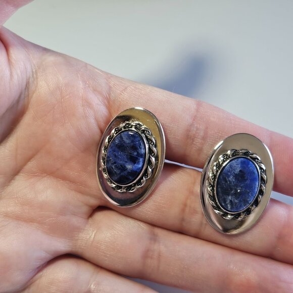 Silver tone and blue sodalite cufflinks